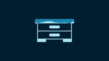 White Hive for bees icon isolated on blue background. Beehive symbol. Apiary and beekeeping. Sweet natural food. 4K Video motion graphic animation.