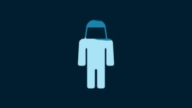 White Beekeeper with protect hat icon isolated on blue background. Special protective uniform. 4K Video motion graphic animation.