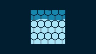 White Honeycomb icon isolated on blue background. Honey cells symbol. Sweet natural food. 4K Video motion graphic animation.