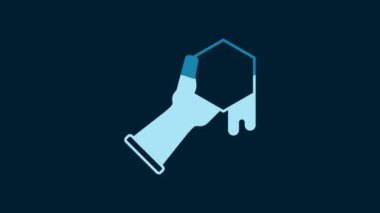 White Honeycomb and hand icon isolated on blue background. Honey cells symbol. Sweet natural food. 4K Video motion graphic animation.