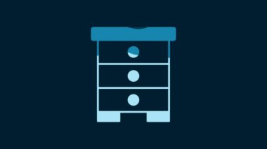White Hive for bees icon isolated on blue background. Beehive symbol. Apiary and beekeeping. Sweet natural food. 4K Video motion graphic animation.