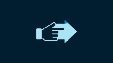 White Hand with pointing finger with arrow icon isolated on blue background. Business vision and target. Concept business finance, character, leader. 4K Video motion graphic animation.
