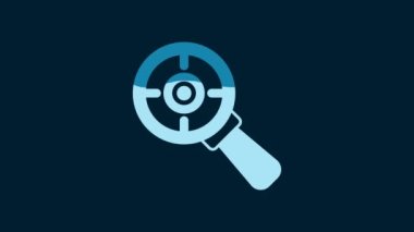 White Target financial goal concept with magnifying glass icon isolated on blue background. Symbolic goals achievement, success. 4K Video motion graphic animation.
