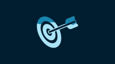 White Target financial goal concept icon isolated on blue background. Symbolic goals achievement, success. 4K Video motion graphic animation.