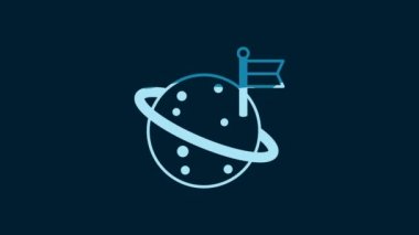 White Moon with flag icon isolated on blue background. 4K Video motion graphic animation.