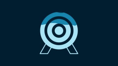 White Target financial goal concept icon isolated on blue background. Symbolic goals achievement, success. 4K Video motion graphic animation.