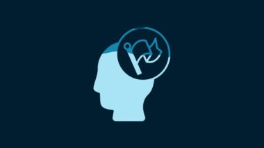 White Hand holding flag icon isolated on blue background. Victory, winning and conquer adversity concept. 4K Video motion graphic animation.