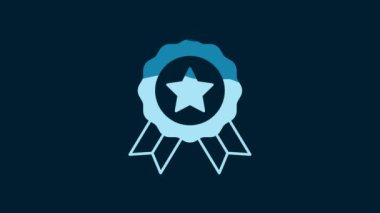 White Medal icon isolated on blue background. Winner symbol. 4K Video motion graphic animation.
