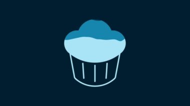 White Cupcake icon isolated on blue background. 4K Video motion graphic animation.