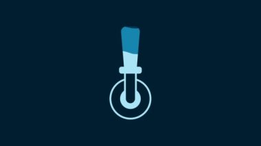 White Pizza knife icon isolated on blue background. Pizza cutter sign. Steel kitchenware equipment. 4K Video motion graphic animation.