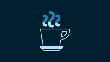 White Coffee cup icon isolated on blue background. Tea cup. Hot drink coffee. 4K Video motion graphic animation.
