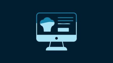 White Online ordering and fast food delivery icon isolated on blue background. 4K Video motion graphic animation.