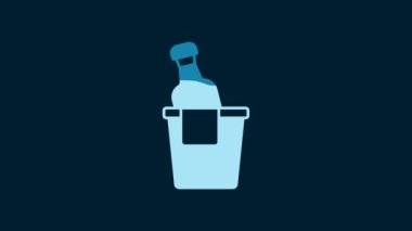 White Bottle of champagne in an ice bucket icon isolated on blue background. 4K Video motion graphic animation.