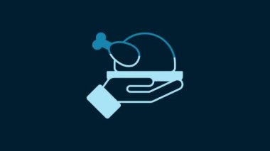 White Roasted turkey or chicken icon isolated on blue background. 4K Video motion graphic animation.