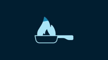 White Frying pan icon isolated on blue background. Fry or roast food symbol. 4K Video motion graphic animation.