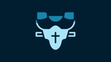 White American football player chest protector icon isolated on blue background. Shoulder and chest protection for upper body. Team sports. 4K Video motion graphic animation.