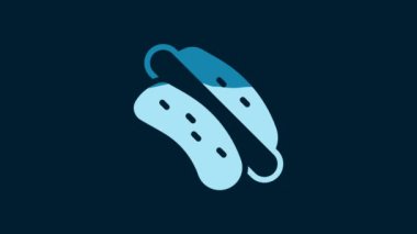 White Hotdog sandwich icon isolated on blue background. Sausage icon. Fast food sign. 4K Video motion graphic animation.