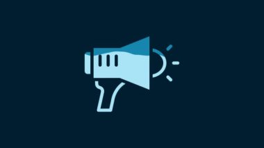 White Megaphone icon isolated on blue background. Speaker sign. 4K Video motion graphic animation.