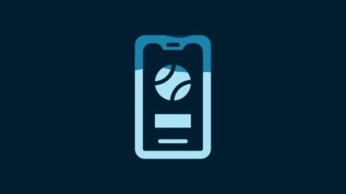 White Smartphone with baseball ball on the screen icon isolated on blue background. Online baseball game for mobile phone. 4K Video motion graphic animation.