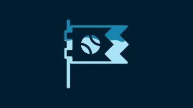 White Flag with baseball ball icon isolated on blue background. 4K Video motion graphic animation.