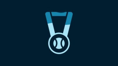 White Medal with baseball ball icon isolated on blue background. Winner symbol. 4K Video motion graphic animation.