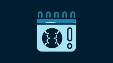 White Calendar with baseball game icon isolated on blue background. Game day. 4K Video motion graphic animation.