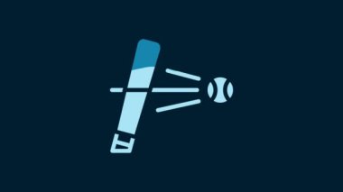 White Baseball bat with ball icon isolated on blue background. 4K Video motion graphic animation.