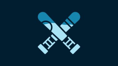 White Crossed baseball bat icon isolated on blue background. 4K Video motion graphic animation.