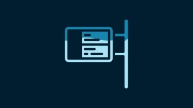 White Public transport board icon isolated on blue background. Mechanical scoreboard. Info of flight on the billboard in the train. 4K Video motion graphic animation.