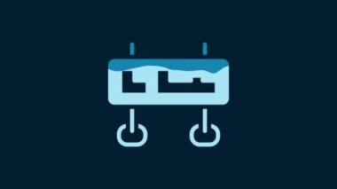 White Road traffic sign. Signpost icon isolated on blue background. Pointer symbol. Isolated street information sign. Direction sign. 4K Video motion graphic animation.