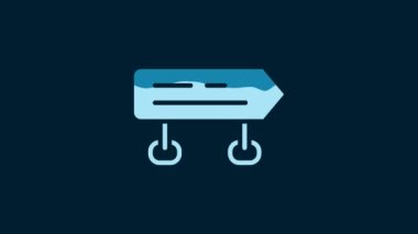 White Road traffic sign. Signpost icon isolated on blue background. Pointer symbol. Isolated street information sign. Direction sign. 4K Video motion graphic animation.