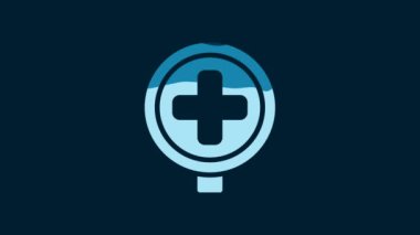 White Hospital road traffic icon isolated on blue background. Traffic rules and safe driving. 4K Video motion graphic animation.