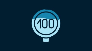 White Speed limit traffic sign 100 km icon isolated on blue background. 4K Video motion graphic animation.