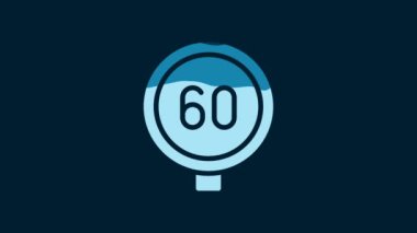 White Speed limit traffic sign 60 km icon isolated on blue background. 4K Video motion graphic animation.