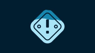 White Exclamation mark in triangle icon isolated on blue background. Hazard warning sign, careful, attention, danger warning important sign. 4K Video motion graphic animation.