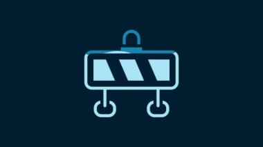 White Road barrier icon isolated on blue background. Symbol of restricted area which are in under construction processes. Repair works. 4K Video motion graphic animation.