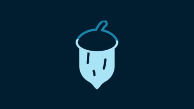 White Acorn, oak nut, seed icon isolated on blue background. 4K Video motion graphic animation.