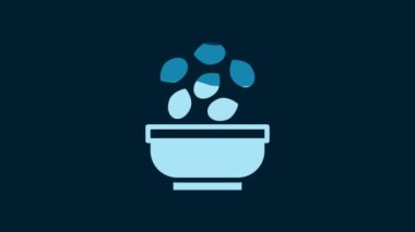 White Seeds in bowl icon isolated on blue background. 4K Video motion graphic animation.