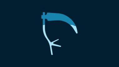 White Scythe icon isolated on blue background. Happy Halloween party. 4K Video motion graphic animation.
