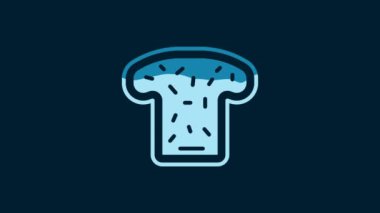 White Bread toast for sandwich piece of roasted crouton icon isolated on blue background. Lunch, dinner, breakfast snack. 4K Video motion graphic animation.