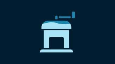 White Manual coffee grinder icon isolated on blue background. 4K Video motion graphic animation.