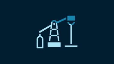 White Oil pump or pump jack icon isolated on blue background. Oil rig. 4K Video motion graphic animation.