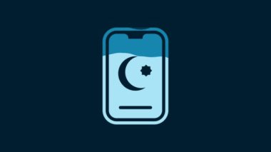 White Star and crescent - symbol of Islam icon isolated on blue background. Religion symbol. 4K Video motion graphic animation.