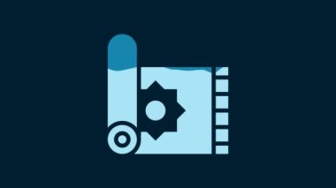 White Traditional carpet culture ramadan arabic islamic celebration icon isolated on blue background. 4K Video motion graphic animation.