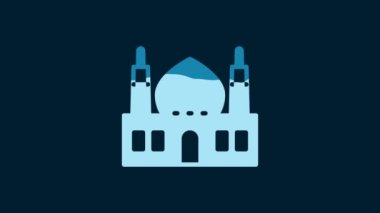 White Muslim Mosque icon isolated on blue background. 4K Video motion graphic animation.