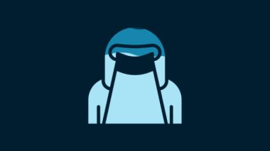 White Muslim woman in niqab icon isolated on blue background. 4K Video motion graphic animation.