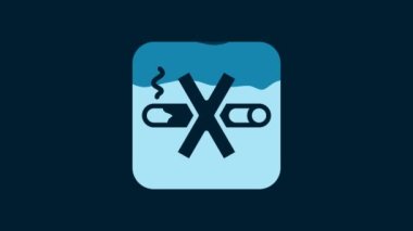 White No Smoking icon isolated on blue background. Cigarette symbol. 4K Video motion graphic animation.