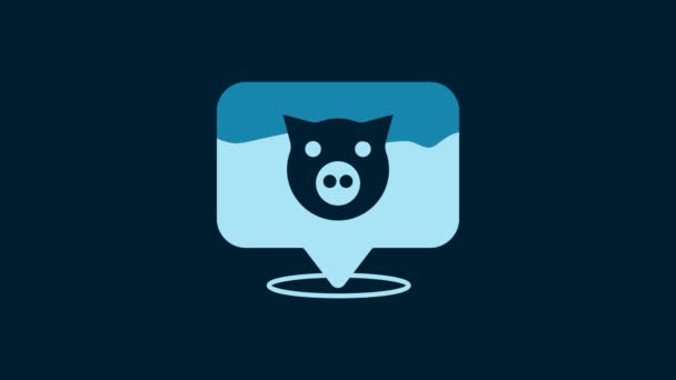White Pig Icon Isolated Blue Background Animal Symbol Video Motion — Vídeo de Stock