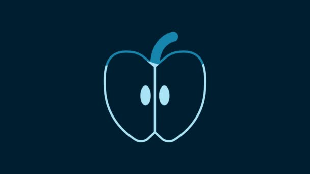 White Apple Icon Isolated Blue Background Fruit Leaf Symbol Video — Vídeo de stock