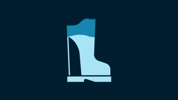 White Waterproof Rubber Boot Icon Isolated Blue Background Gumboots Rainy — Vídeo de Stock